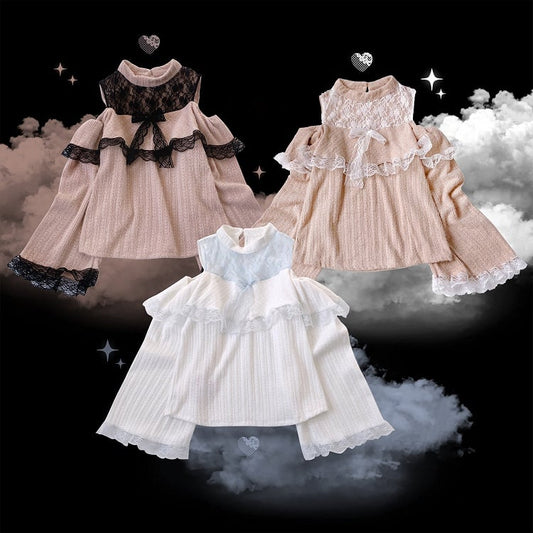 Bow Lace Shoulder Jirai Colors 3 Cutout Top Decor Kei