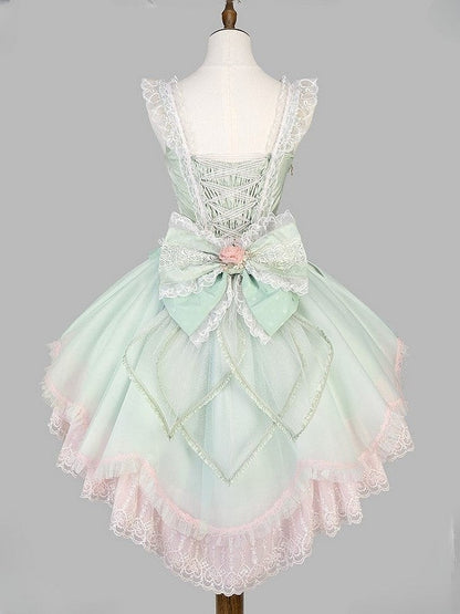 and Sweet Skirt Corset + Lace-Trimmed Bow Jacquard Green Decorated Lolita Lace Top