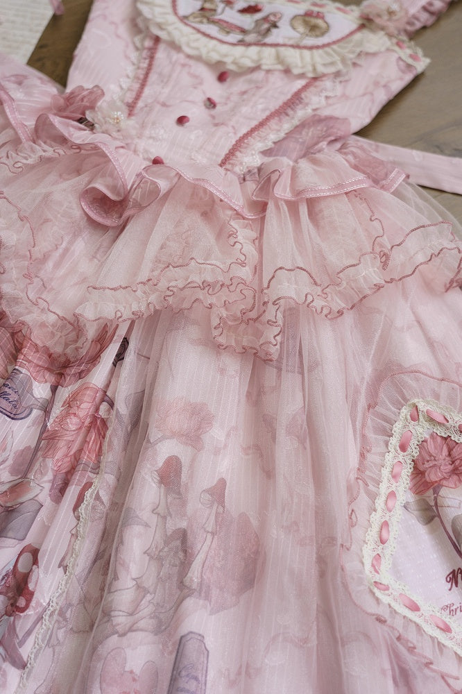 ピンクのバニーバスクウエストマッシュルームスカートプリンセスとジャンパーロリータプリント