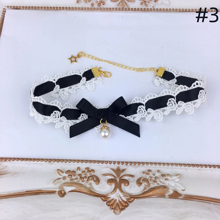 Color Bow Necklace Lace Choker Options) (Multiple
