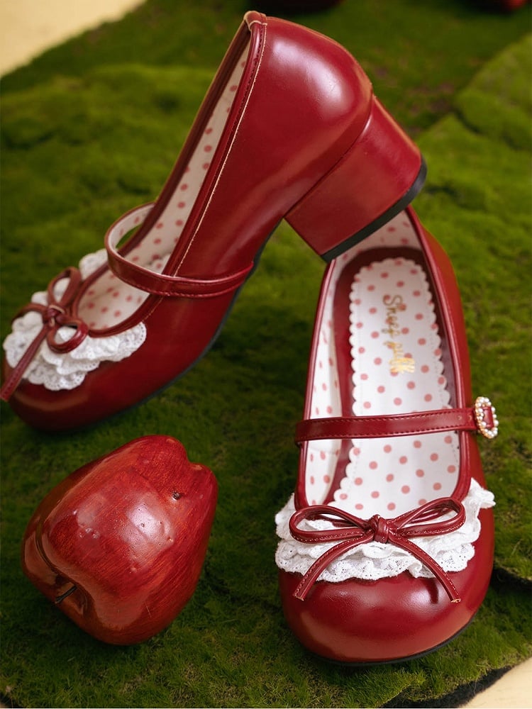Round Bow Red Lace Janes Accent Mary Heels Toe Trim 2.2CM/4.3CM Knotted