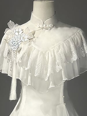 Lace Lolita White with Dress Shawl Classic Hydrangea Print Elegant