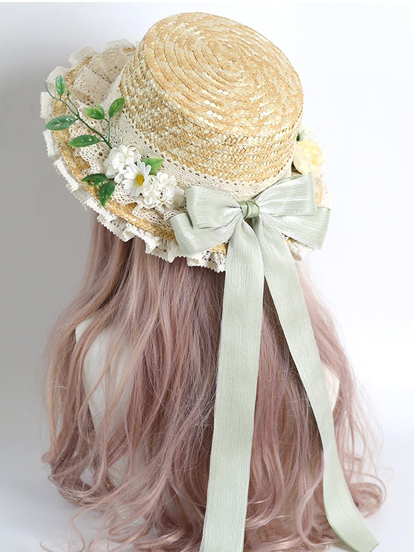 Hydrangea Bowknot Colors Straw Kei Lolita With Hat Lace Detachable Mori 4 Country