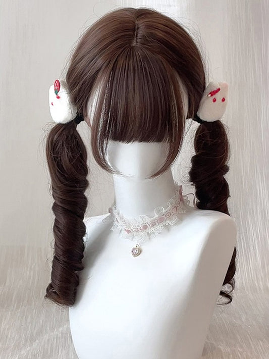 Chestnut Bangs Double Full Brown 50CM with Wig Ponytail Curly