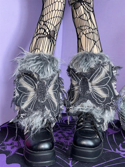 Y2K Butterfly Applique 25CM Shaggy Leg Warmers