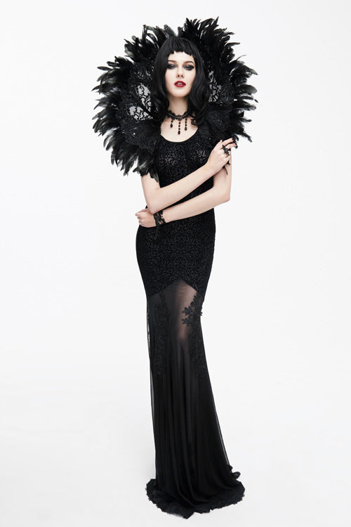 Black Floral Lace Fishtail Maxi Dress Gothic Sexy