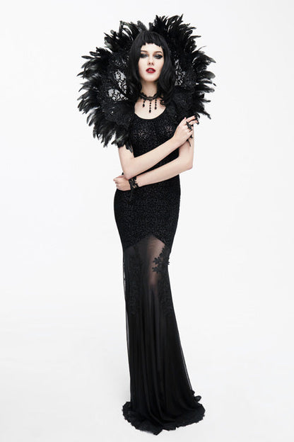 Black Floral Lace Fishtail Maxi Dress Gothic Sexy