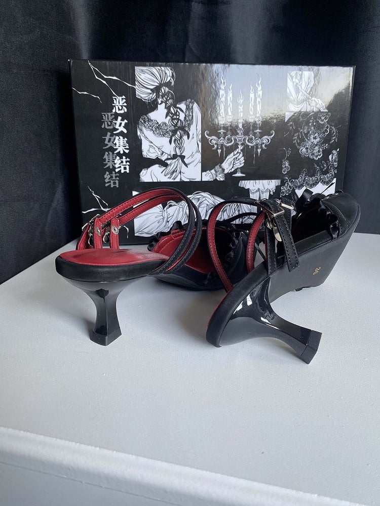 Slingback Pointed Gothic Detail Lace-up Sandals Toe Black