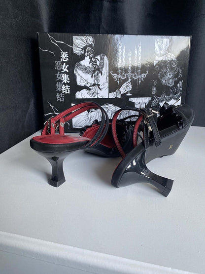 Slingback Pointed Gothic Detail Lace-up Sandals Toe Black