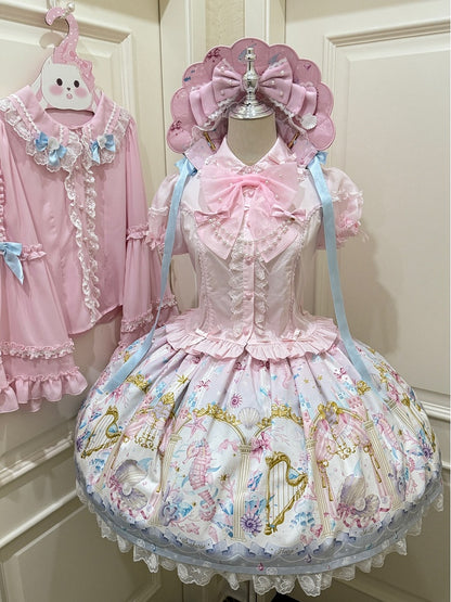 Seashell and Starfish Print Pink Sweet Lolita Skirt with Removable Straps