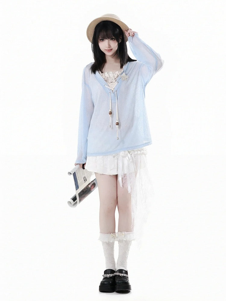 Saum Rosette Verziert Rock Weiß Spitze Patchwork Asymmetrische