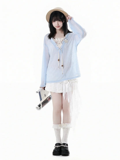 Saum Rosette Verziert Rock Weiß Spitze Patchwork Asymmetrische