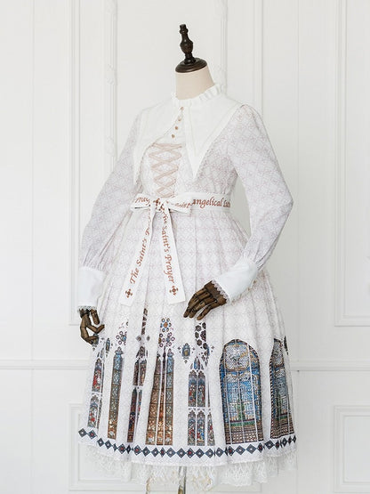 Long Detachable Stained Dress Gothic Sleeves Lolita White with Window Version Church Collar