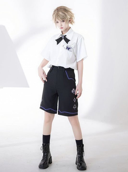 Spade Black with Diamond Ouji Summer Club Embroidery Shorts