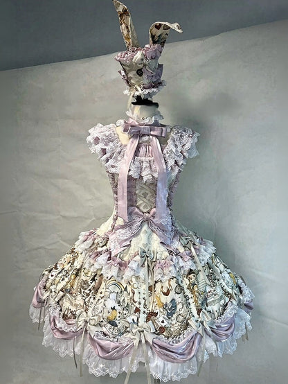Beige Lolita Dress with Playing-Card Motif & Elegant Details - Rosede Cheese