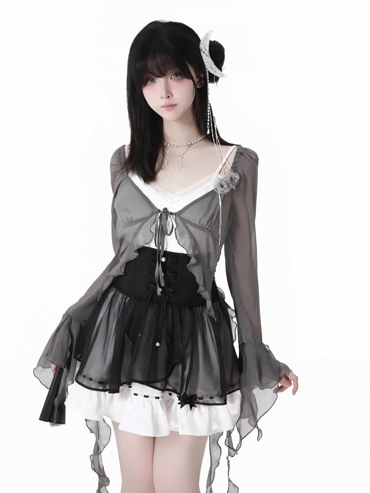 Overlay Korsett Gürtel Mesh Stil Schwarz Cheongsam Knoten Knöpfe