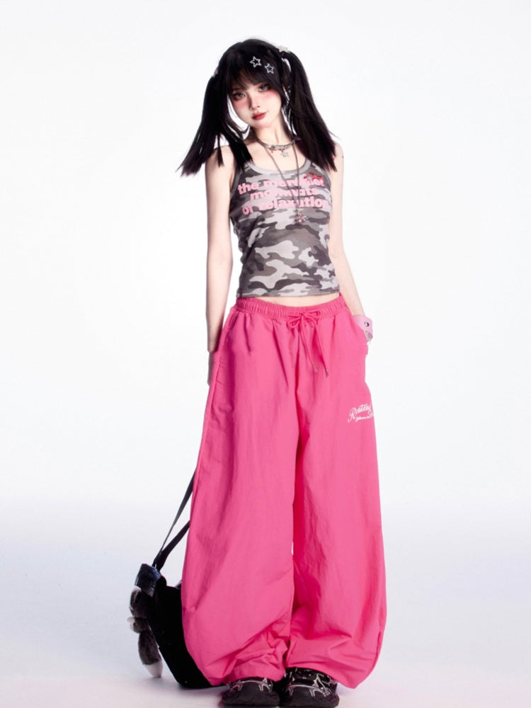 Tank Top Camouflage Buchstabendruck Slim Fit Vintage