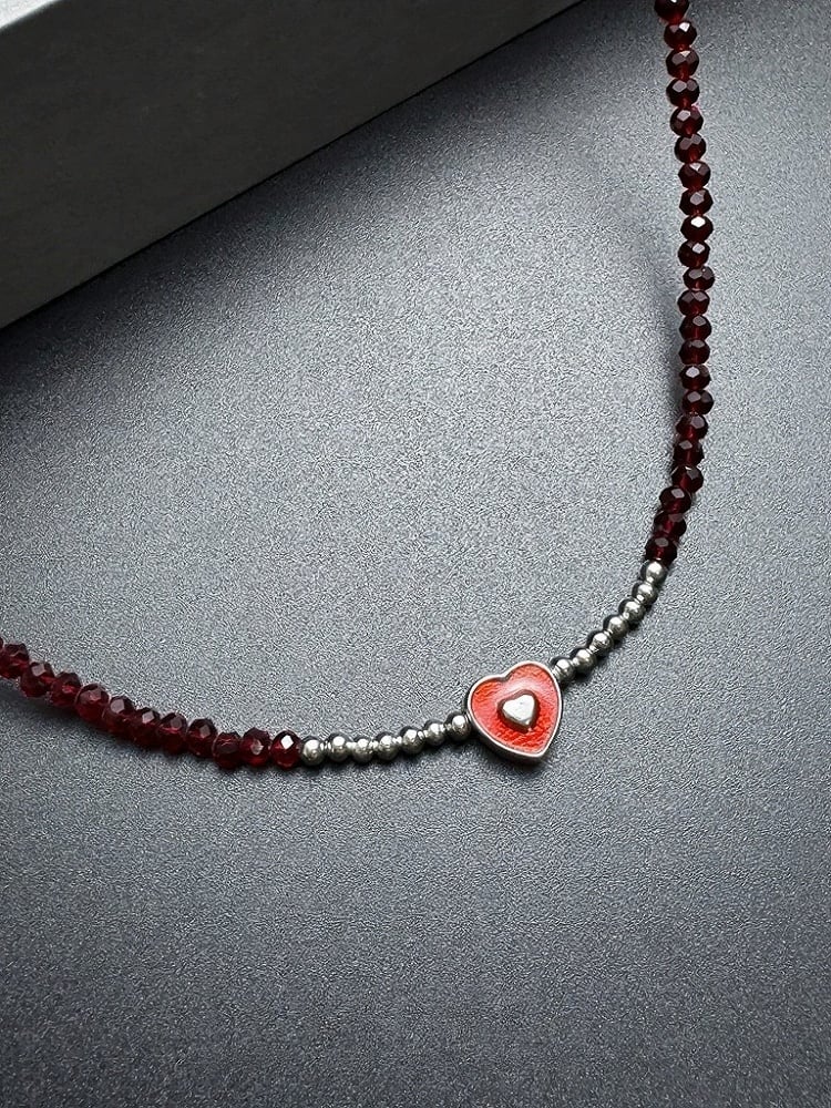 Red Beaded Heart Decoration Necklace - YSHXS