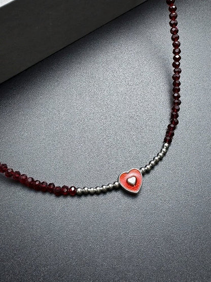 Red Beaded Heart Decoration Necklace - YSHXS