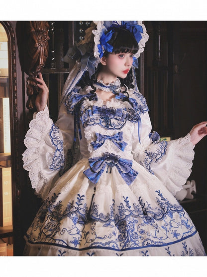 Blue Floral Embroidered Lace Short Sleeve One-Piece - Bramble Rose