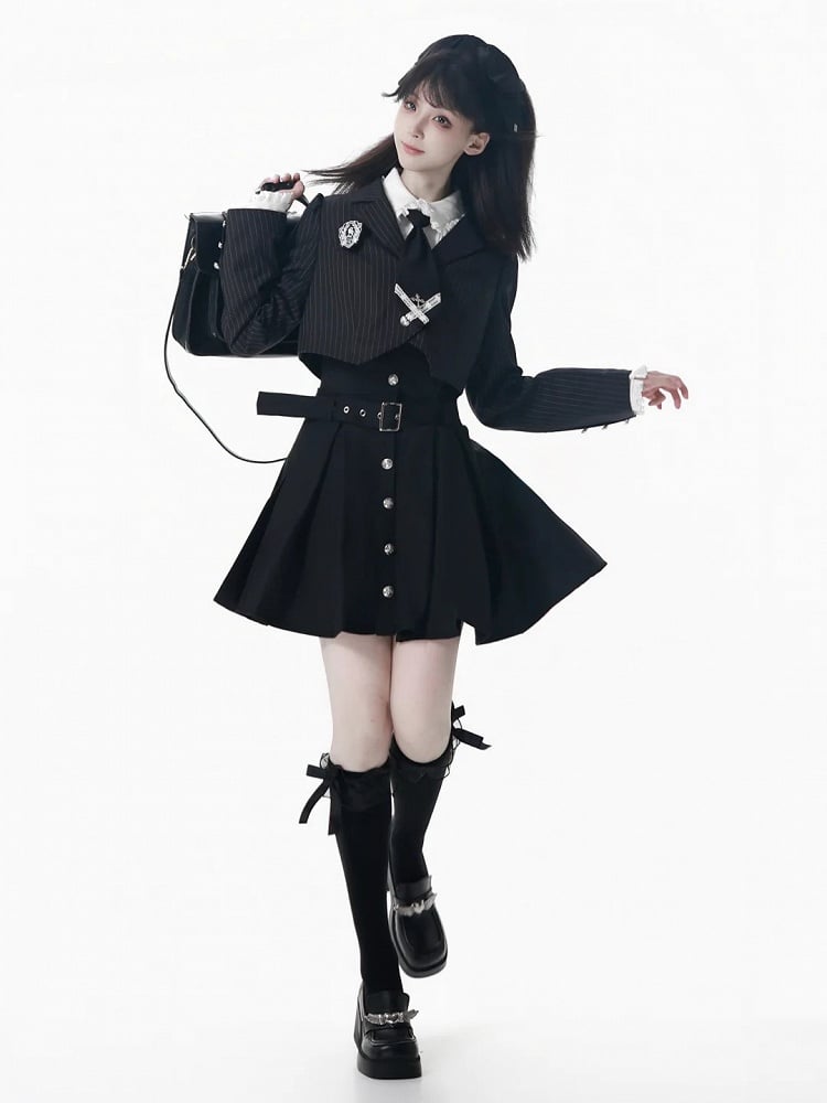 Skirt Box Pleat Overall Belt Strap Adjustable with Black/Gray