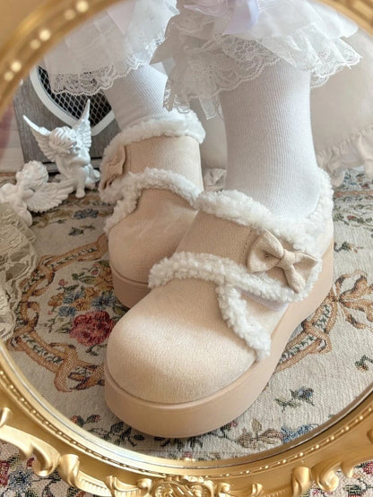 Platform with Shoes Sweet Fleece Soft Fastening Beige Lolita Lining Velcro