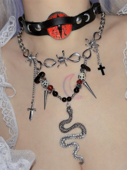 Y2K 蛇型チャームパンクネックレス