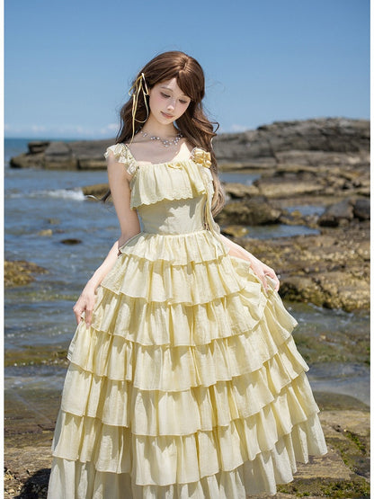 Yellow Lolita JSK with Ruffled Hem - With PUJI