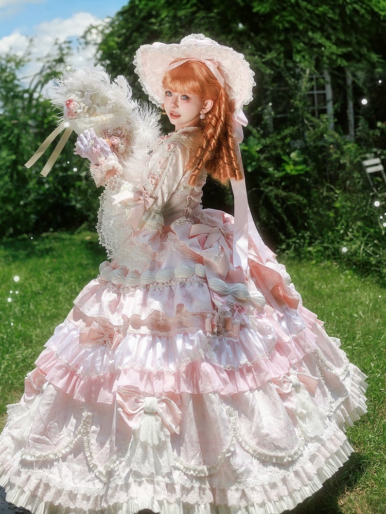Gorgeous Hat + Dress Pink Lolita Gloves Sleeves Bell Hanayome Large
