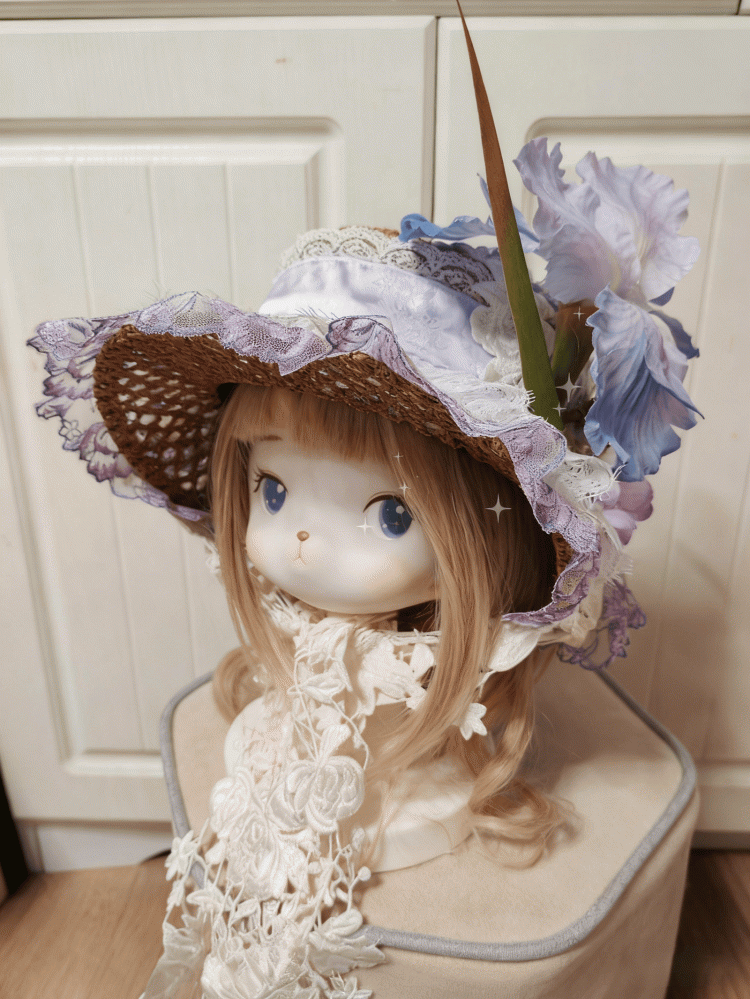 2 Lace Cluster Options Detail White-Purple Hat Straw Lolita Floral