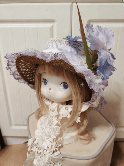 2 Lace Cluster Options Detail White-Purple Hat Straw Lolita Floral