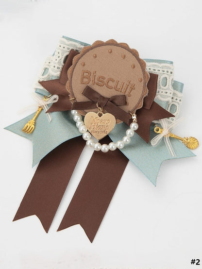 Tea Sweet Bowknot Green Hairclip/Brooch Mint Lolita 2 Biscuit Chocolate Options Party Style