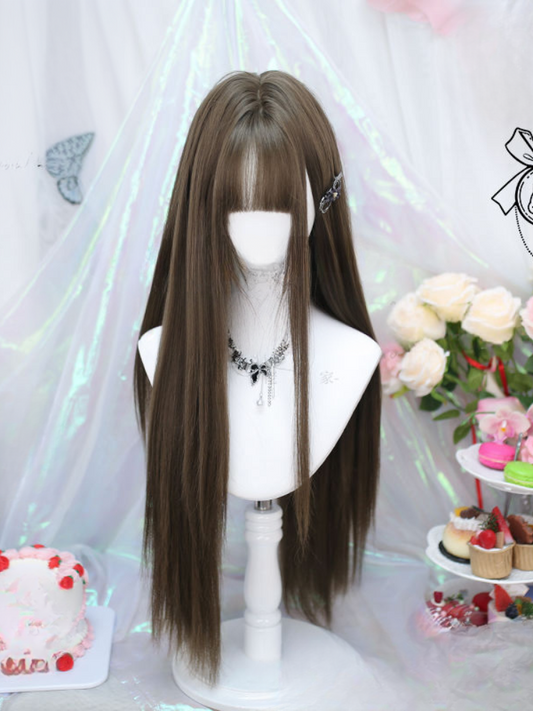 Unterbrustlange Perücke mit Pony