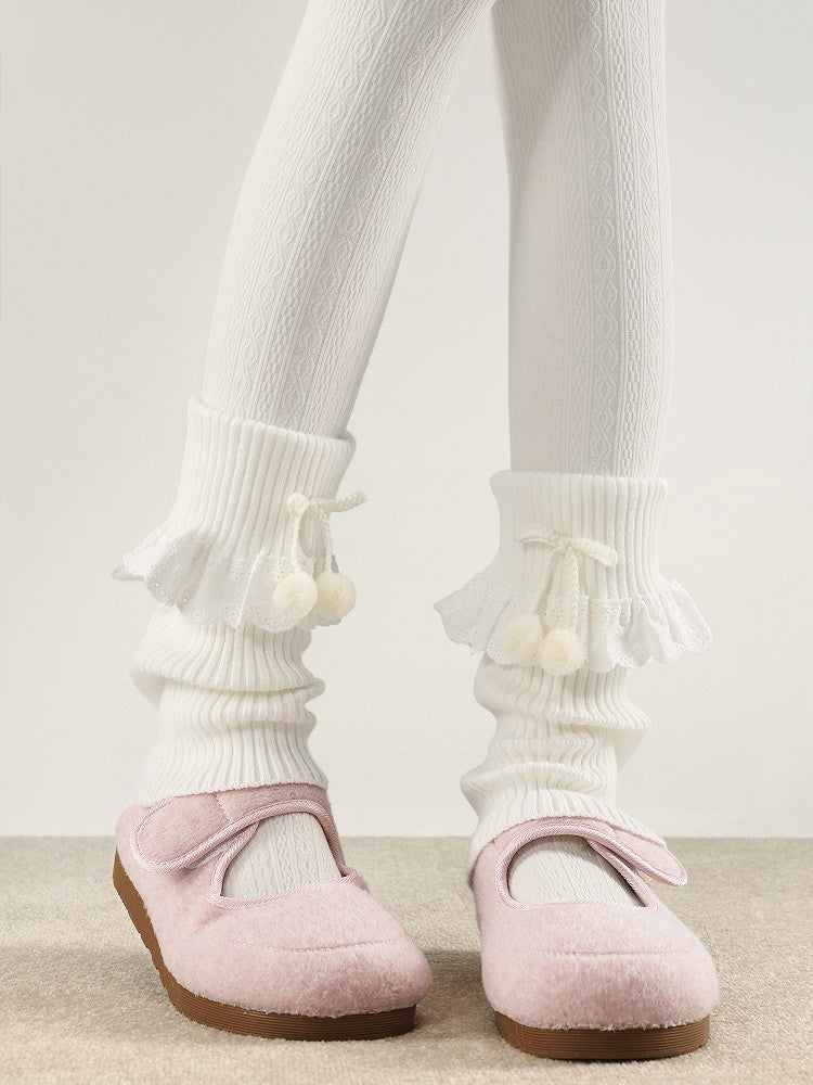 Warmers with Lace Collar 5 Pom-Poms Colors Trim Leg Turn-Down