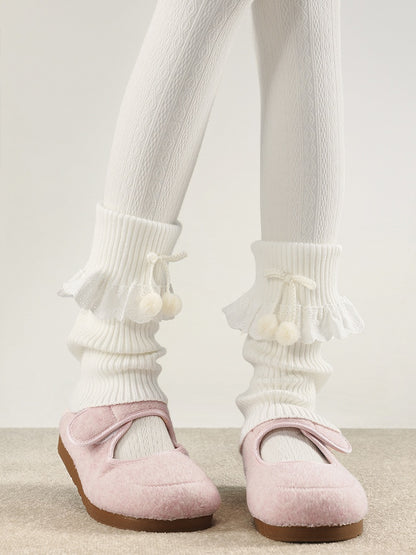 Warmers with Lace Collar 5 Pom-Poms Colors Trim Leg Turn-Down