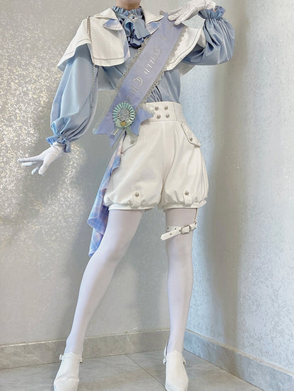 Ouji White Prince Shorts Lolita + and Cape High - Outfit Waist Shirt Blue