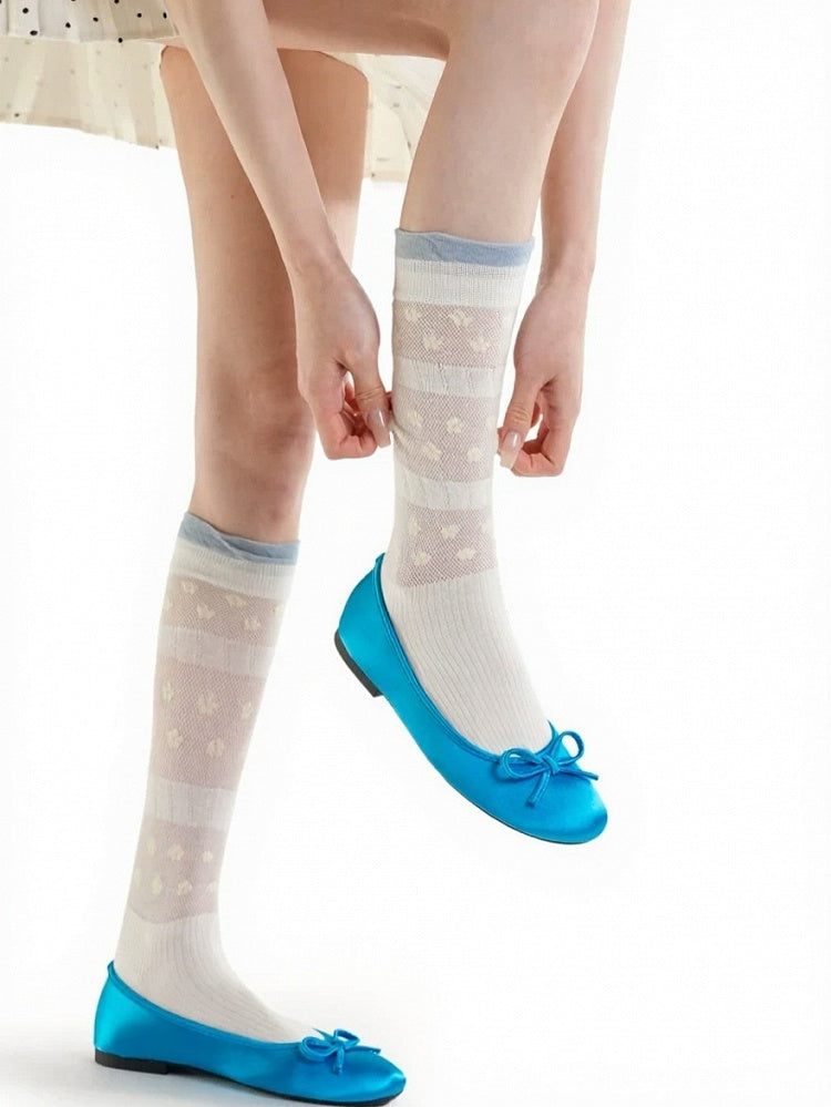 3-Color Semi-sheer Polka-dot Calf Socks with Ruffled Cuff - ModaSwings