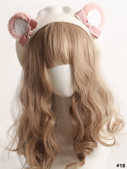 20 Color Options Sweet Lolita Plush Bear Ear Bowknot Beret