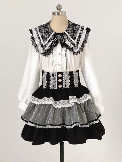 with Blouse Style Romance Lace Kei Jirai Dark | Pointed Chiffon