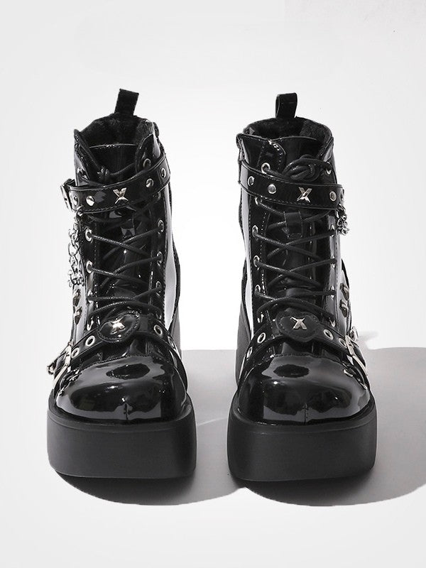 Platform Boots Ankle - Chain Black Charm Detachable Punk