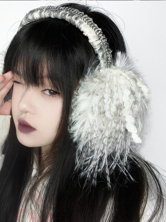 Coffee Gothic Fishbone Shaggy Earmuffs