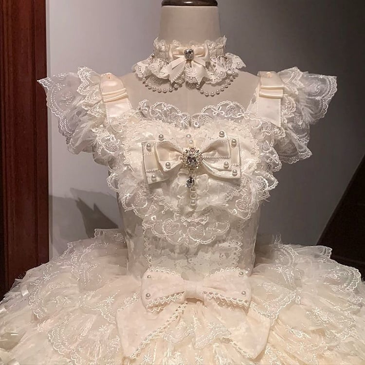 Lolita Butterfly Apricot Stoff Hime Hanayome Stufenrock Kleid Mieder