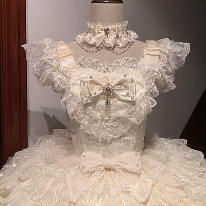 Lolita Butterfly Apricot Stoff Hime Hanayome Stufenrock Kleid Mieder