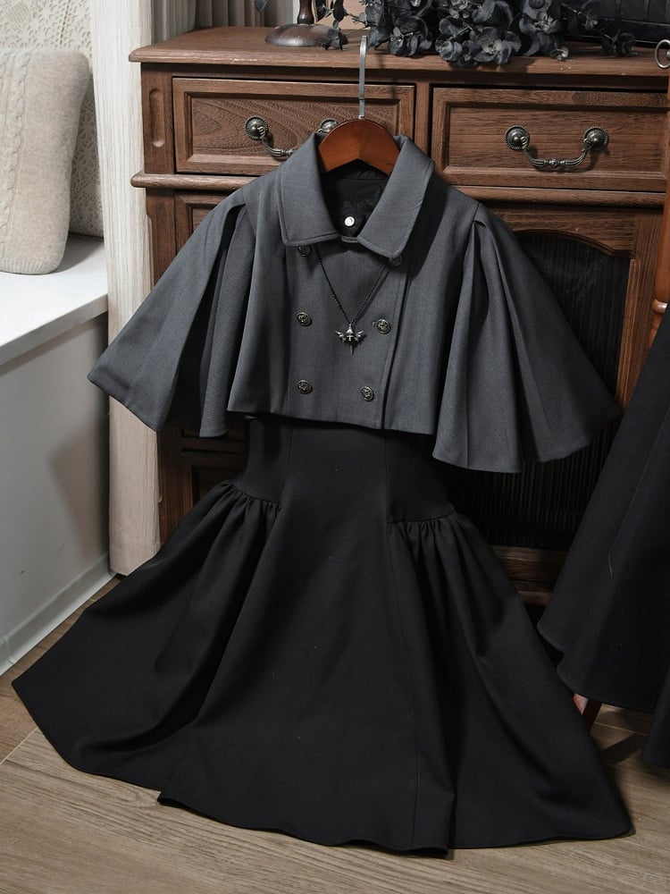 Gray Cape Lolita Double-breasted