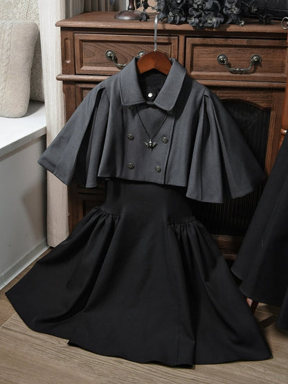 Gray Cape Lolita Double-breasted