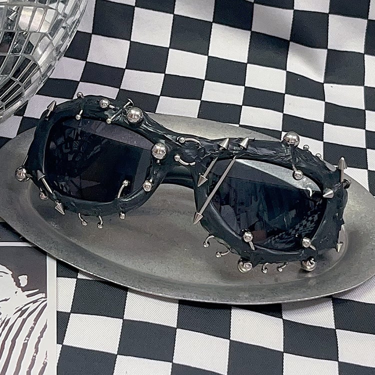 Decorated Black Punk Beaded Rock Sunglasses And Studs