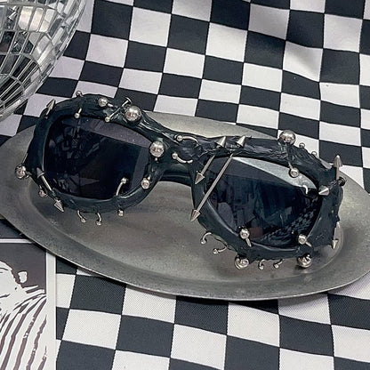 Decorated Black Punk Beaded Rock Sunglasses And Studs