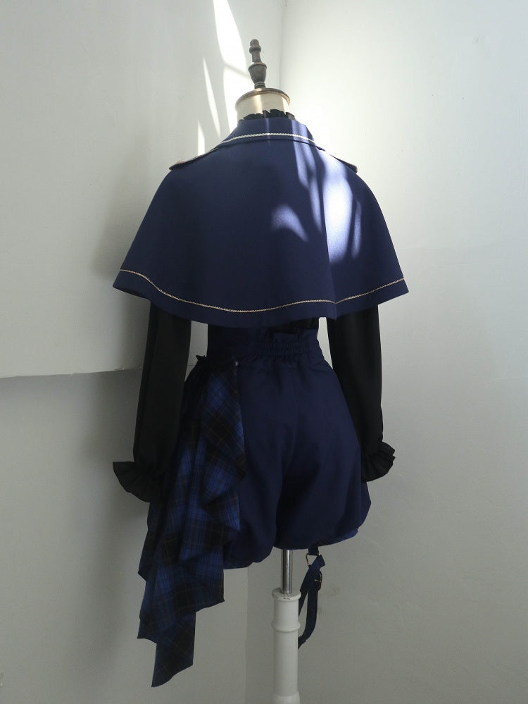 ダークブルーのレイブンクロー王子ロリータセットケープ+ハイウエストショーツ