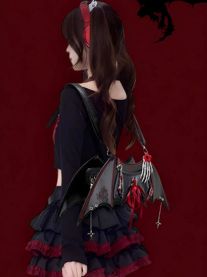 Gothic Style Batwing Shoulder Bag with Skull Bone Decor - thejunco