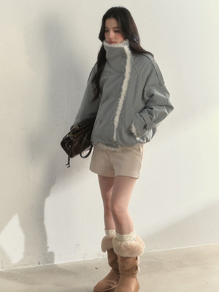 Fur Light Blue Faux Double-sides with Jacket Buckle Cuffs